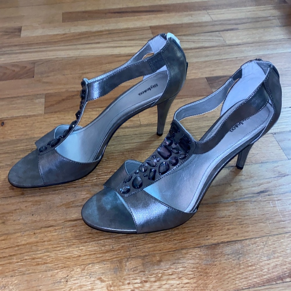 T-strap heels with gems